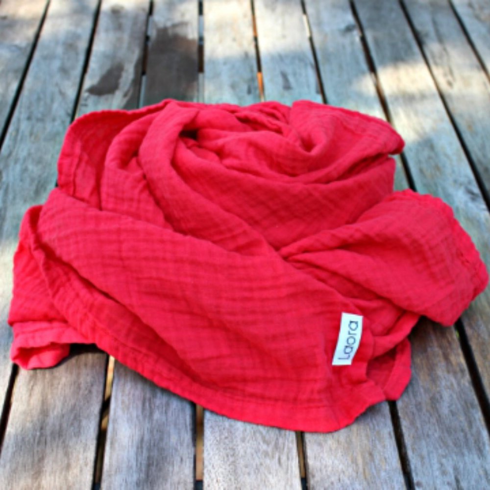 Laora organic gauze scarf in red color  NWT